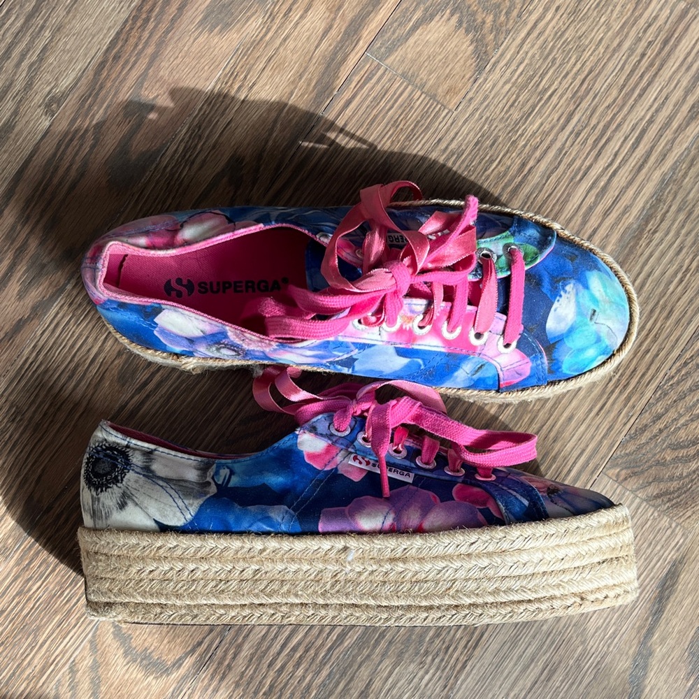 Superga Floral Espadrilles - Blue and Pink